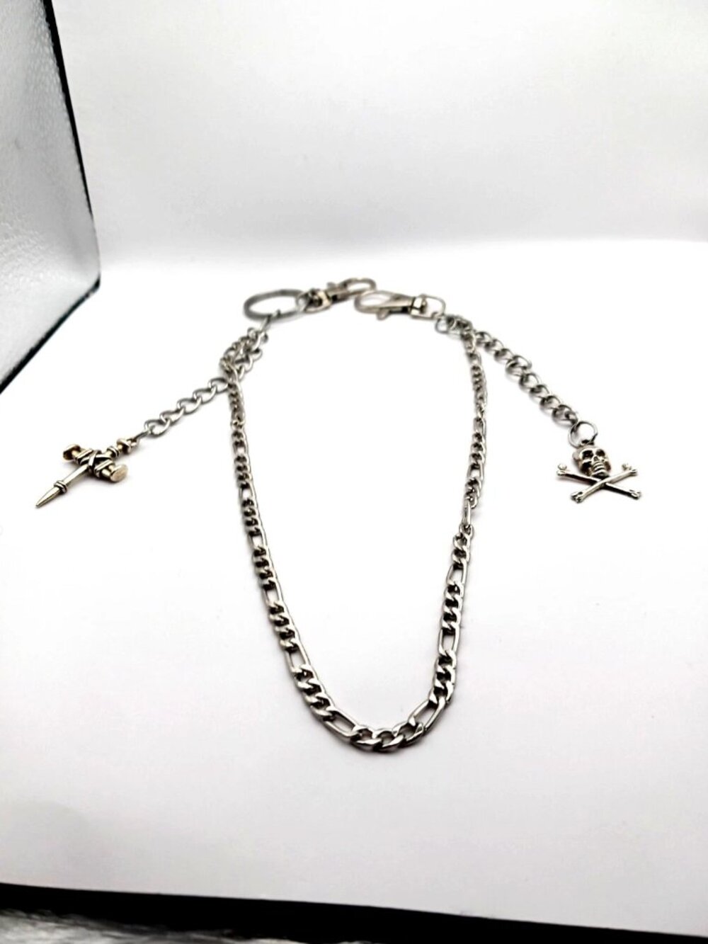 Skull and Crossbone + Spike Cross Metal Pants Or Wallet Chain 16 Inches